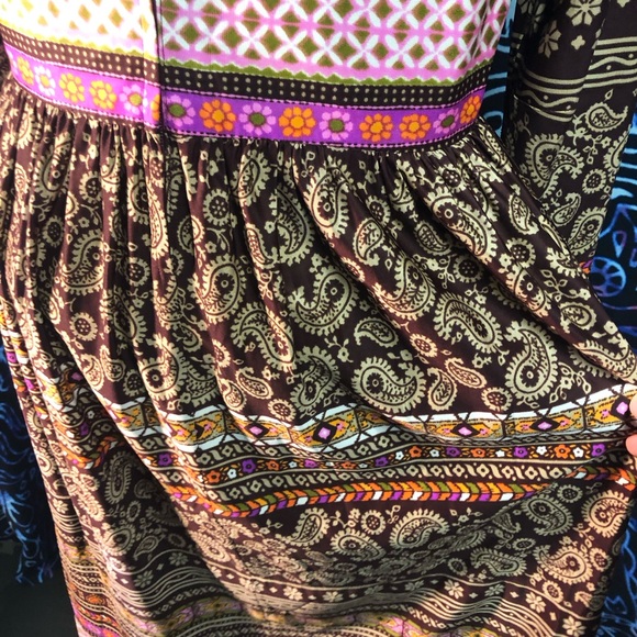 Vintage 1960s Dress Large XL excellent condition mod browns floral geometric - Picture 10 of 16